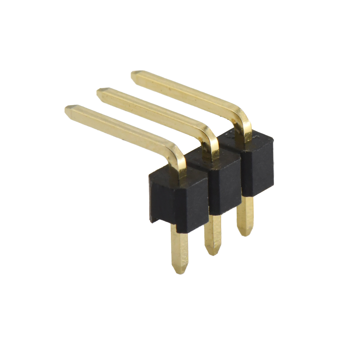 Pitch 2.54mm 90° 单排 DIP 单塑排针 弯平面 PC :6.0MM 03Pin 黑色 镀全金G/F